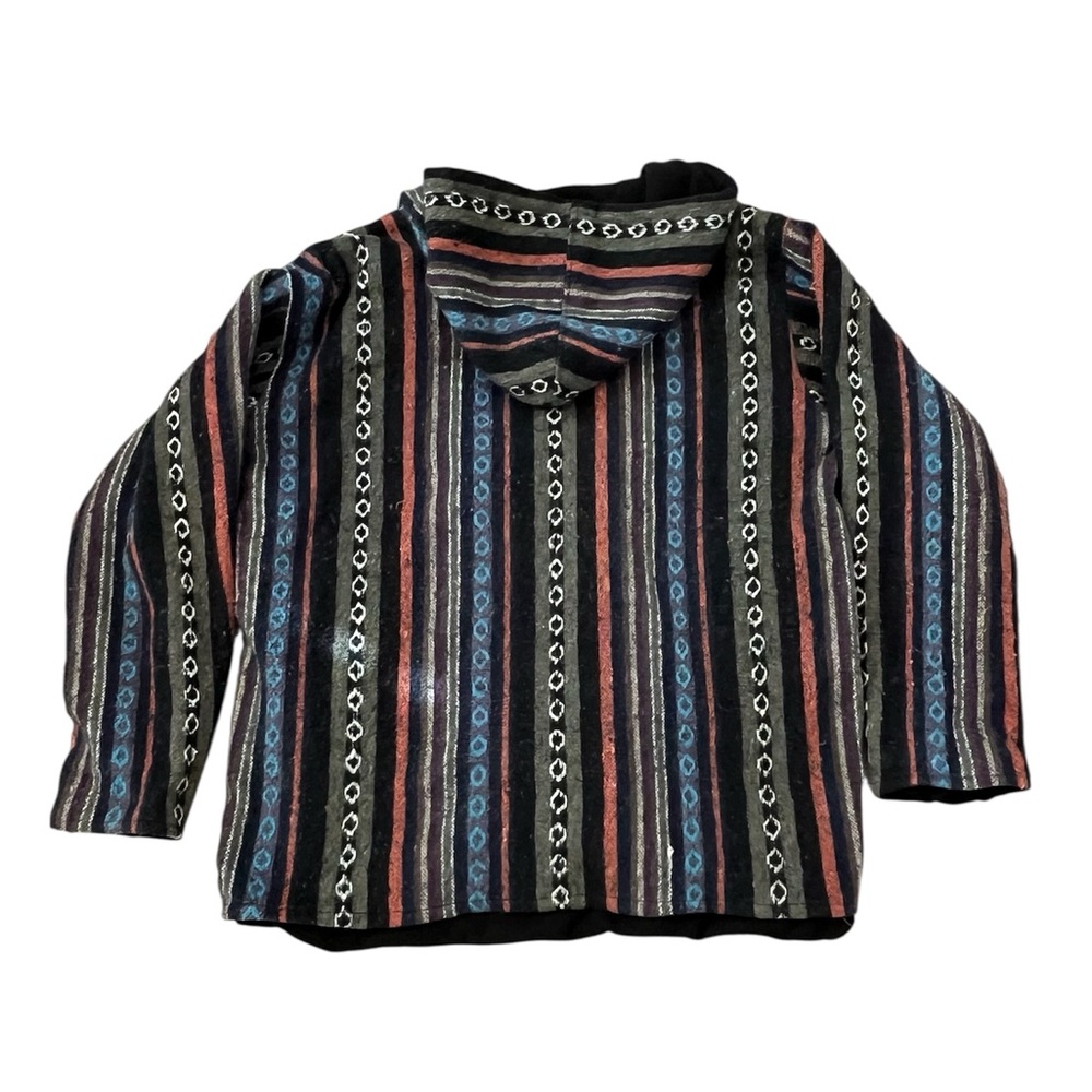 Striped Cotton Baja Zip Up Hoodie Boho Southwest Unisex Jacket Size: Medium - Picture 6 of 7